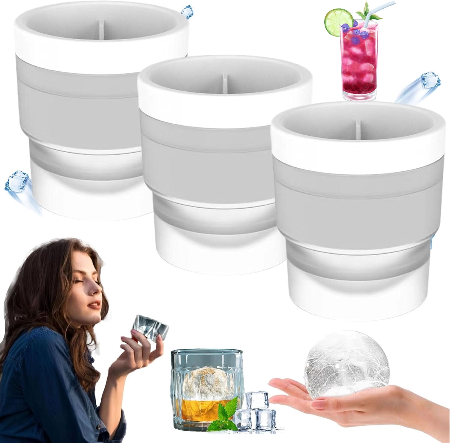 Chiclify Ice Ball, Chiclify Ice Ball Maker Mold, Round Ice Cube Mold, 2 ...