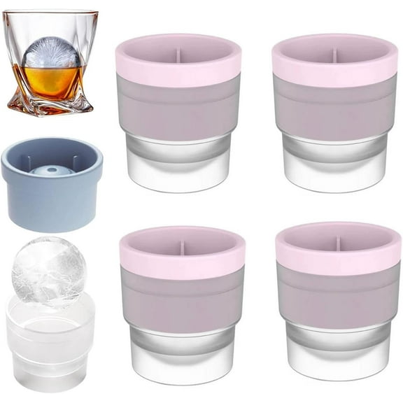 Chiclify Ice Ball Molds, 2.5in Slow Melting Round Ice Cube Mold with Lids, Non-BPA Premium Stackable Easy-Release Silicone Ice Balls Maker Mold for Whiskey Cocktails Bourbon and Drinks Pink 4PCS
