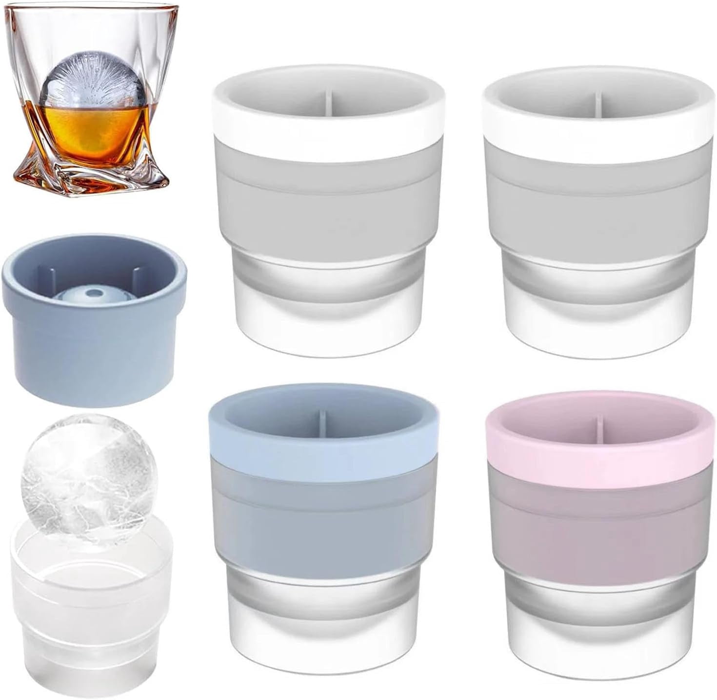 Chiclify Ice Ball Molds, 2.5in Slow Melting Round Ice Cube Mold with ...