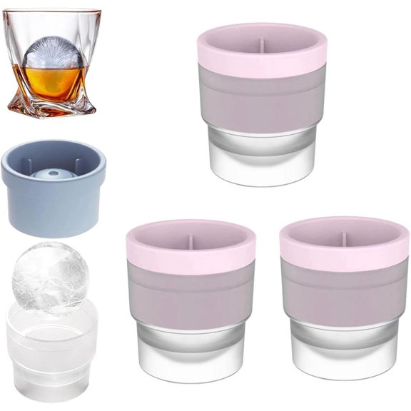 Chiclify Ice Ball Molds, 2.5in Slow Melting Round Ice Cube Mold with Lids, Non-BPA Stackable Easy-Release Silicone Ice Balls Maker Mold for Bourbon and Drinks