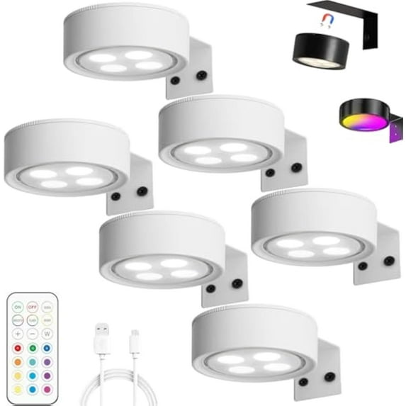 Chiclify Picture Lights,Topveden Lights for Pictures on Wall,No Drill Magnetic Wall Decor Wireless Display Wall Sconces with 13-Col RGB /3-Color Temperature Lamps (Charging-C,6pc,3)