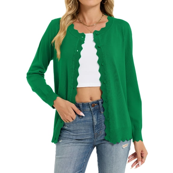 Chiclily Button Down Cardigans for Women Lightweight Crew Neck Knit Sweater Top, S-2XL