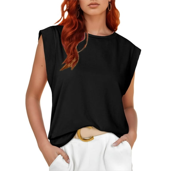 Chiclily Cap Sleeve Tank Tops for Women Summer Casual Basic T-Shirts, Black L