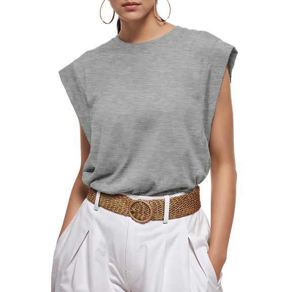 Chiclily Cap Sleeve Tank Tops for Women Summer Casual Basic T-Shirts, Gray 2XL