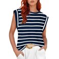 thumbnail image 1 of Chiclily Cap Sleeve Tank Tops for Women Summer Casual Basic T-Shirts, Navy Blue Stripe L, 1 of 6