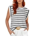 thumbnail image 1 of Chiclily Cap Sleeve Tank Tops for Women Summer Casual Basic T-Shirts, White Stripe L, 1 of 6