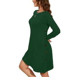 Patterned Irregular Hem Chic Dark Green Denim Dress