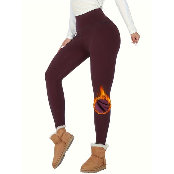 Chiclily Fleece Lined Leggings for Women High Waisted Tummy Control Workout Winter Thermal Warm Soft Thick Yoga Pants, Burgundy Size XL