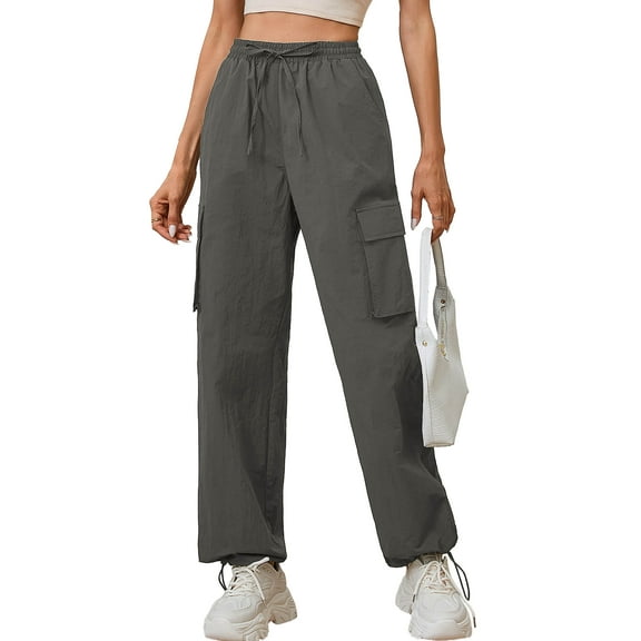 Chiclily Women Wide Leg Pants Lightweight Quick Dry Cargo Sweatpants with 4 Pockets, Grey S