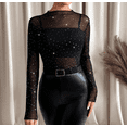 thumbnail image 1 of Chiclily Lace Top with Long Sleeves Stand Collar Floral Sexy Mesh See Through Shirts Blouse Ideal for Parties and Clubs S-2XL in White Polka Dots, 1 of 5