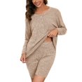 thumbnail image 1 of Chiclily Pajamas Set for Women Camel 2XL Ribbed Knit Long Sleeve Top and Biker Shorts 2 Piece Lounge Sets Sleepwear Sweatsuits, 1 of 5