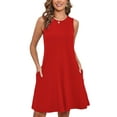 thumbnail image 1 of Chiclily Summer Dresses for Women Loose Sleeveless Pleated Front T-shirt Sundress with Pockets, Red M, 1 of 7