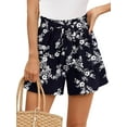 thumbnail image 1 of Chiclily Summer High Waist Wide Leg Shorts for Womens Casual Loose Elastic Waist Lounge Beach Shorts with Pockets, US Size Medium, Navy White Flower, 1 of 7