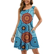 CHICLILY Summer Sleeveless Dress Casual Beach Cover up Tank Sundress with Pockets, Yellow White Flower 2XL