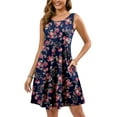 thumbnail image 1 of Chiclily Summer Sleeveless Dress Casual Beach Cover up Tank Sundress with Pockets, Rose Navy Blue M, 1 of 6