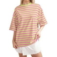 thumbnail image 1 of Chiclily Summer T-shirts for Women Striped Short Sleeve Tunic Tops Color Block Blouses, Pink Green Stripe XL, 1 of 3
