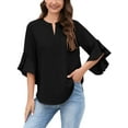 thumbnail image 1 of Chiclily Women Blouse 3/4 Sleeve Work Shirt Split Neck Tunic Top Office Wear, US Size Medium in Black, 1 of 8
