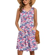 CHICLILY Women Summer Dresses Sleeveless Casual Loose Swing Button Down Midi Dress with Pockets, Luxuriant Flowers Red L