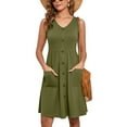 thumbnail image 1 of Chiclily Women Summer Dresses Sleeveless Casual Loose Swing Button Down Midi Dress with Pockets, Olive Green L, 1 of 6