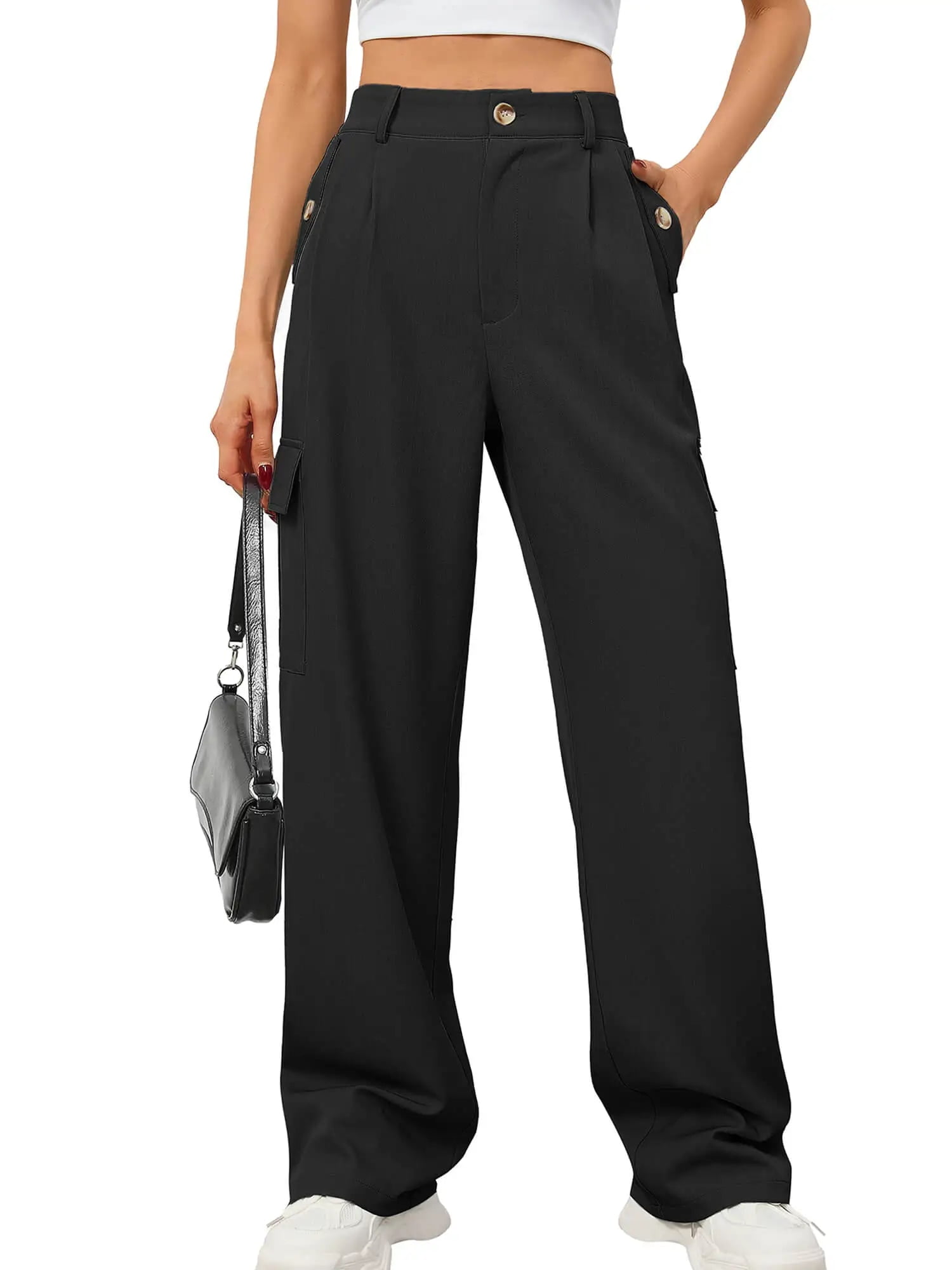 Chiclily Women Wide Leg Lounge Pants Black M Work Business Casual Loose ...
