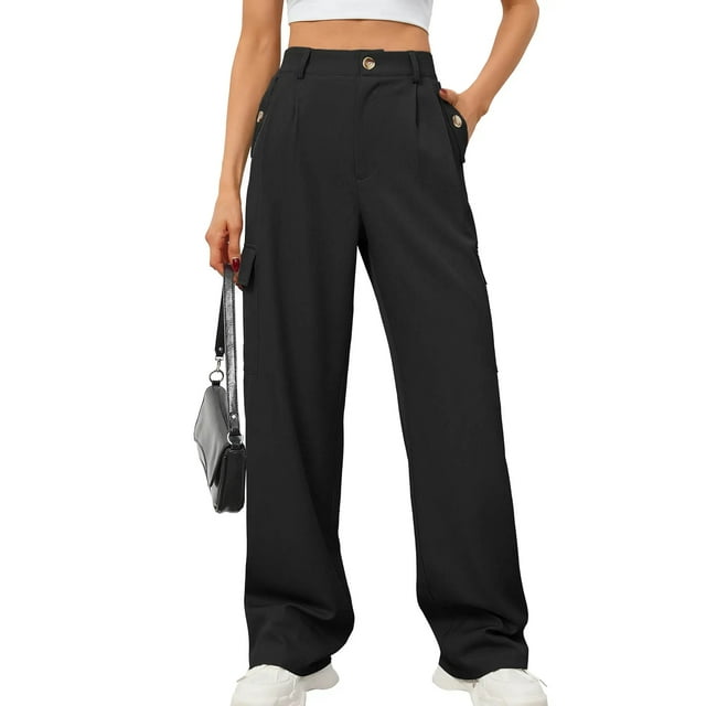 Chiclily Women Wide Leg Lounge Pants Black M Work Business Casual Loose ...