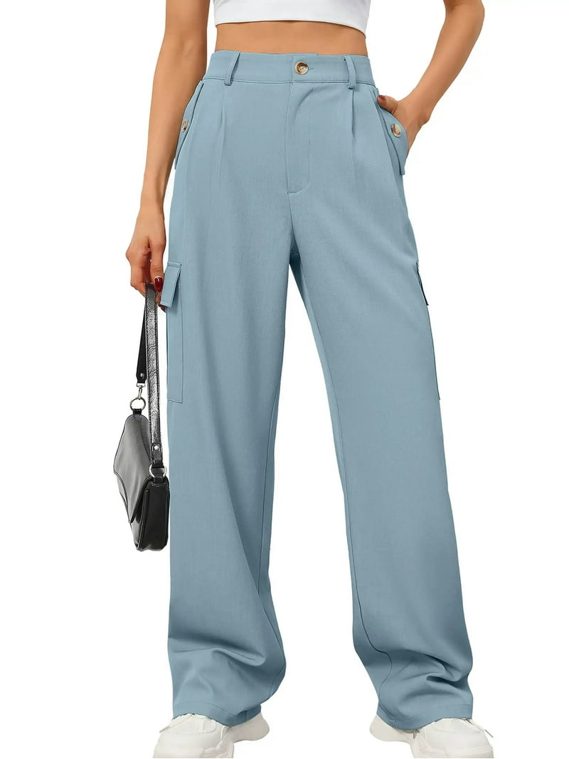 Chiclily Women Wide Leg Lounge Pants Denim Blue M Work Business