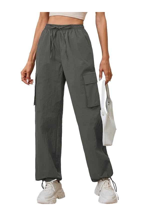 Women Wide Leg Pants Lightweight Quick Dry Cargo Sweatpants with 4 Pockets, Grey XL