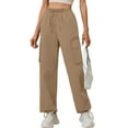 thumbnail image 1 of Chiclily Women Wide Leg Pants Lightweight Quick Dry Cargo Sweatpants with 4 Pockets, Khaki L, 1 of 7
