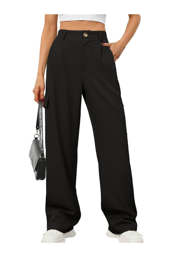 Women Wide Leg Pants Loose High Waist Trousers Black L Baggy Pants with Pockets Casual Comfy Streetwear Punk Trousers for Women