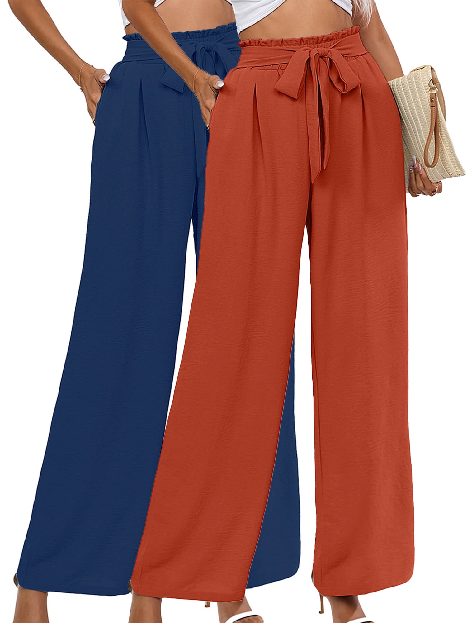 High Waist One Button Pocketed Wide Leg Pants