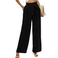 thumbnail image 1 of Chiclily Women Wide Leg Pants with Pockets High Waist Loose Belt Flowy Casual Trousers, US Size 2XL in Black White Stripe, 1 of 9