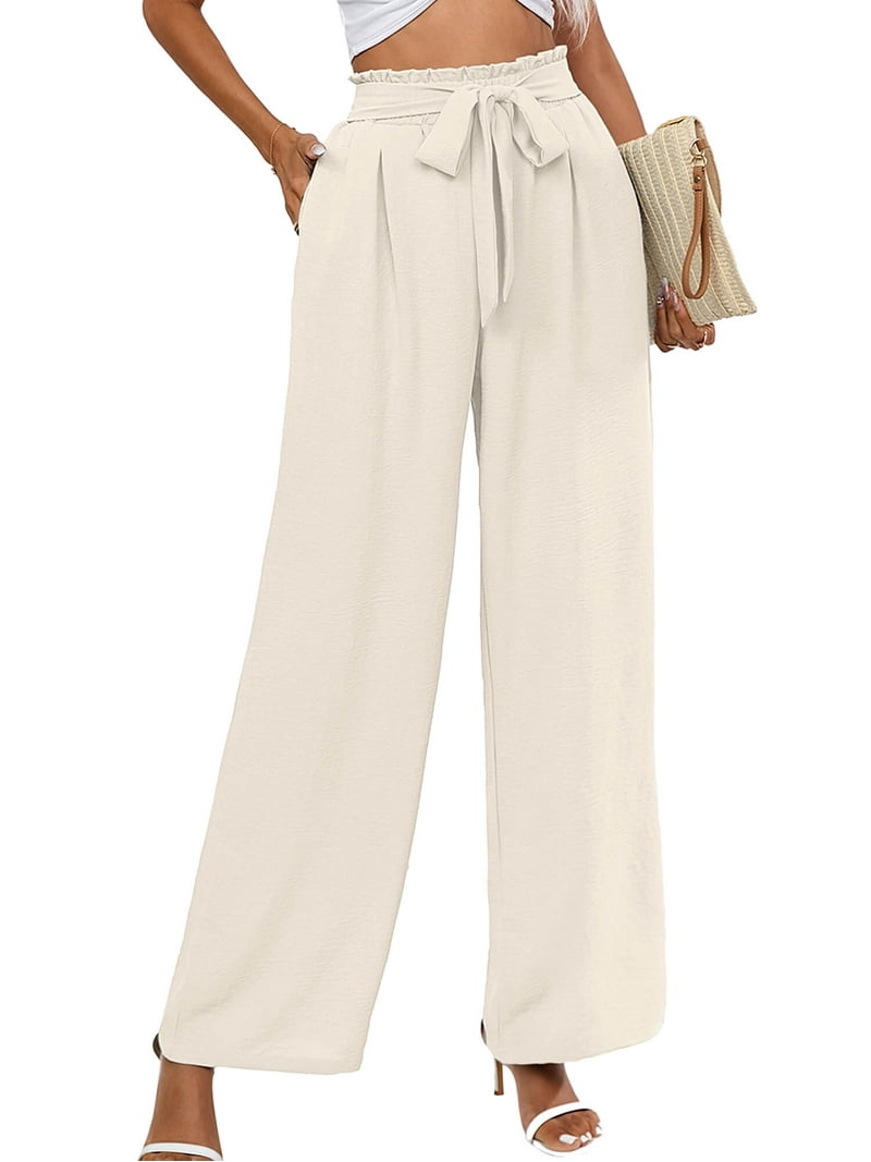 Chiclily Women Wide Leg Pants, High Waisted, Belted, Elastic
