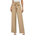 thumbnail image 1 of Chiclily Women Wide Leg Pants with Pockets High Waist Loose Belt Flowy Casual Trousers, US Size 2XL in Khaki Stripe, 1 of 7