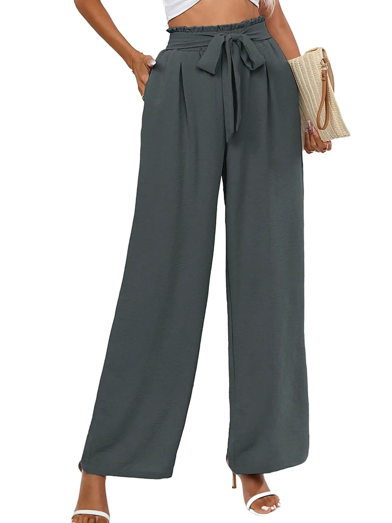 Women's Wide Leg Pants Trousers Polyester Side Pockets main image 1