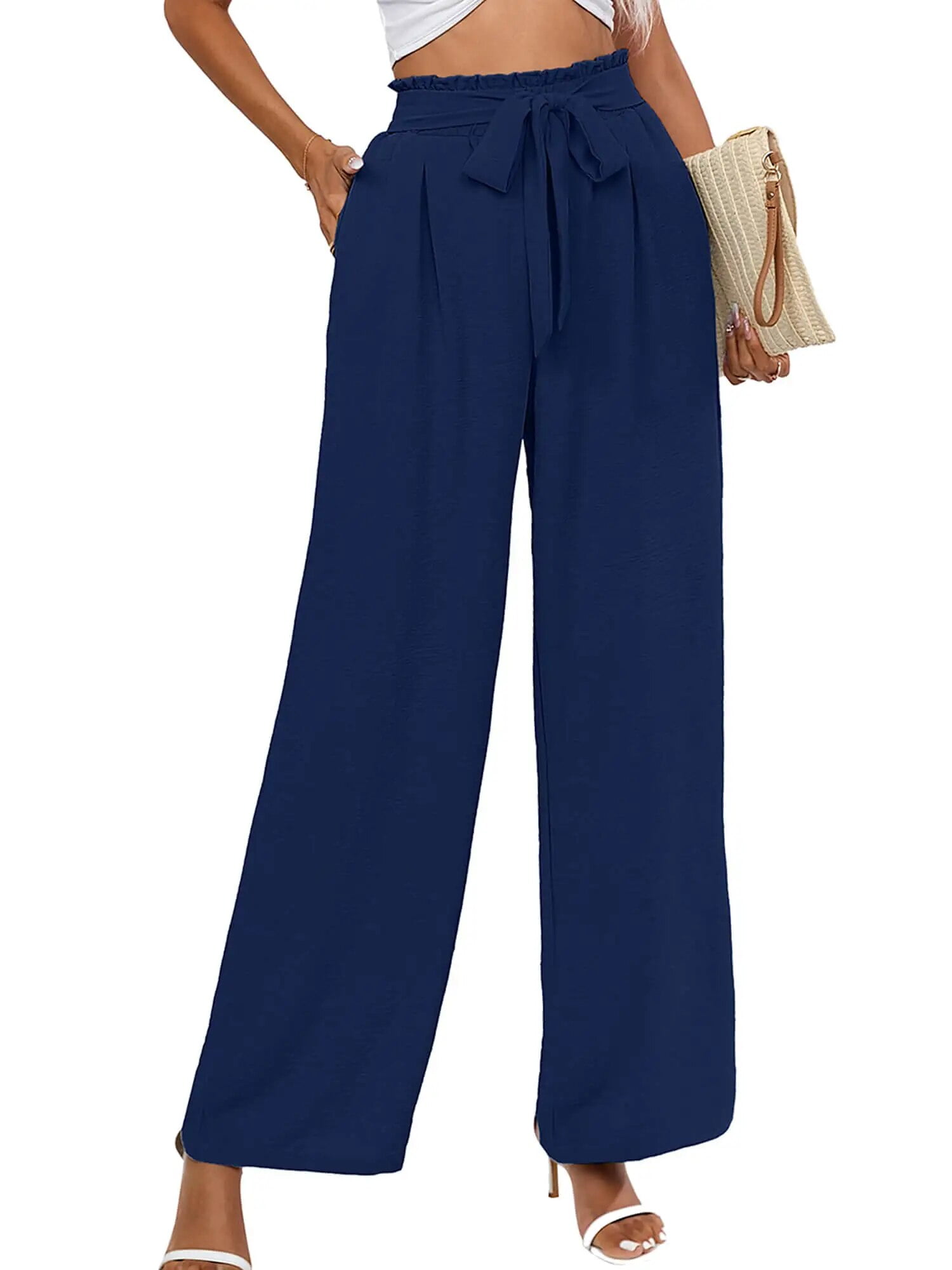 NILLLY Pants for Women Solid Fashion Relaxed High Waist Stretch Wide Leg  Pants with Pockets Sports Pants Ladies Pants Wine / 2XL 