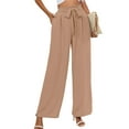 thumbnail image 1 of Chiclily Women Wide Leg Pants with Pockets High Waist Loose Belt Flowy Casual Trousers, US Size Large in Peach Puff, 1 of 9