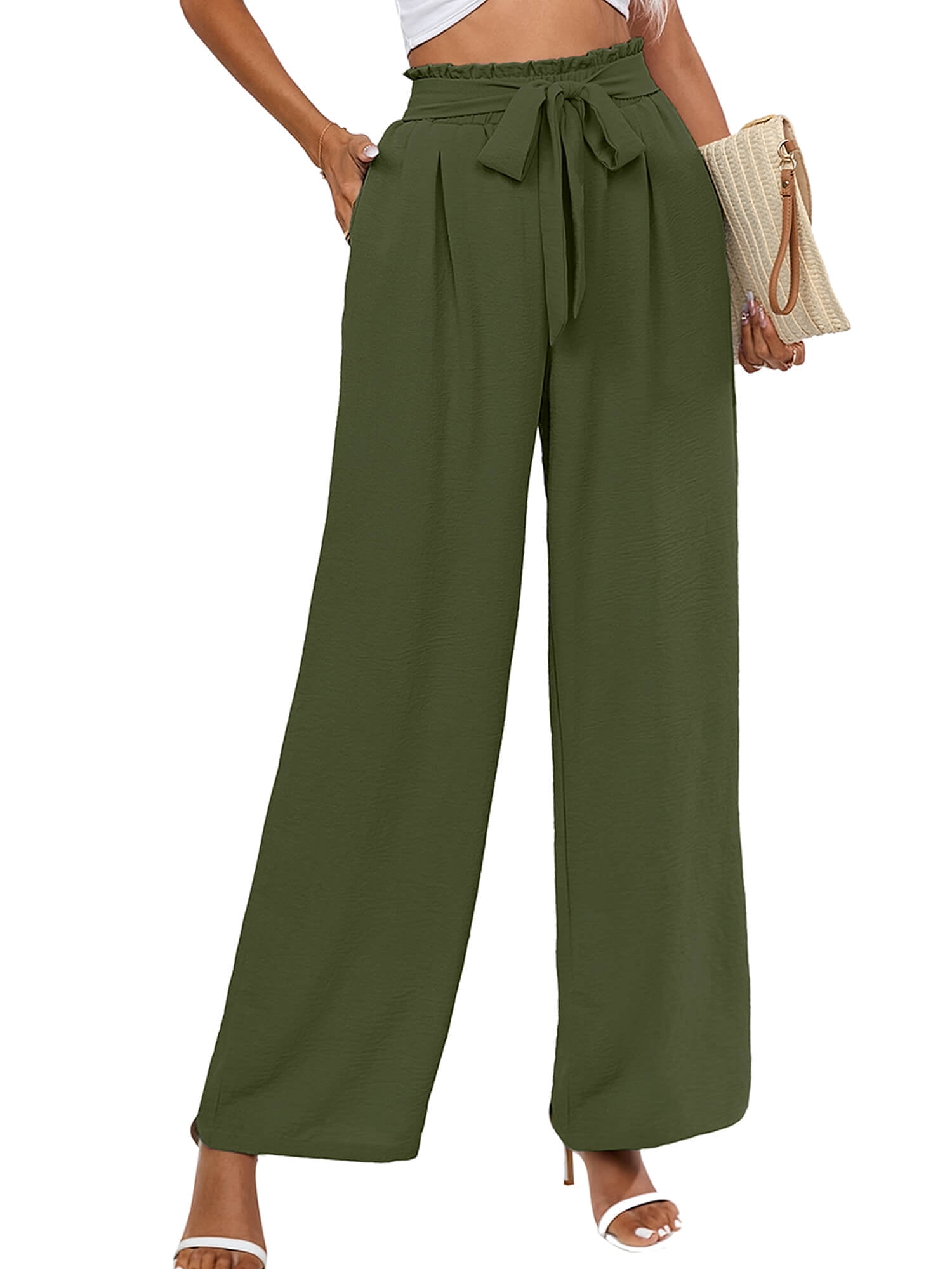 パンツ HIGH WAIST WIDE LEG PANTS Chiclily Women Wide Leg Pants with Pockets High Waist Loose