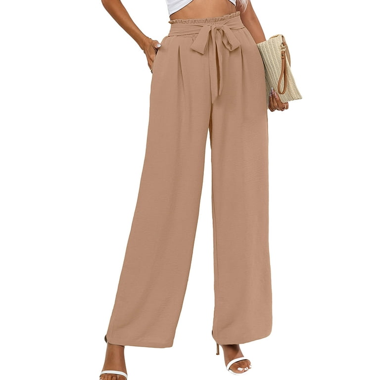 Casual Pocket With Belt Loose High Waist Wide Leg Bottoms Casual Pocket With Belt Loose High Waist Wide Leg Bottoms