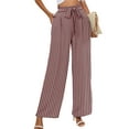 thumbnail image 1 of Chiclily Women Wide Leg Pants with Pockets High Waist Loose Belt Flowy Casual Trousers, US Size XL in Pink Black Stripe, 1 of 7