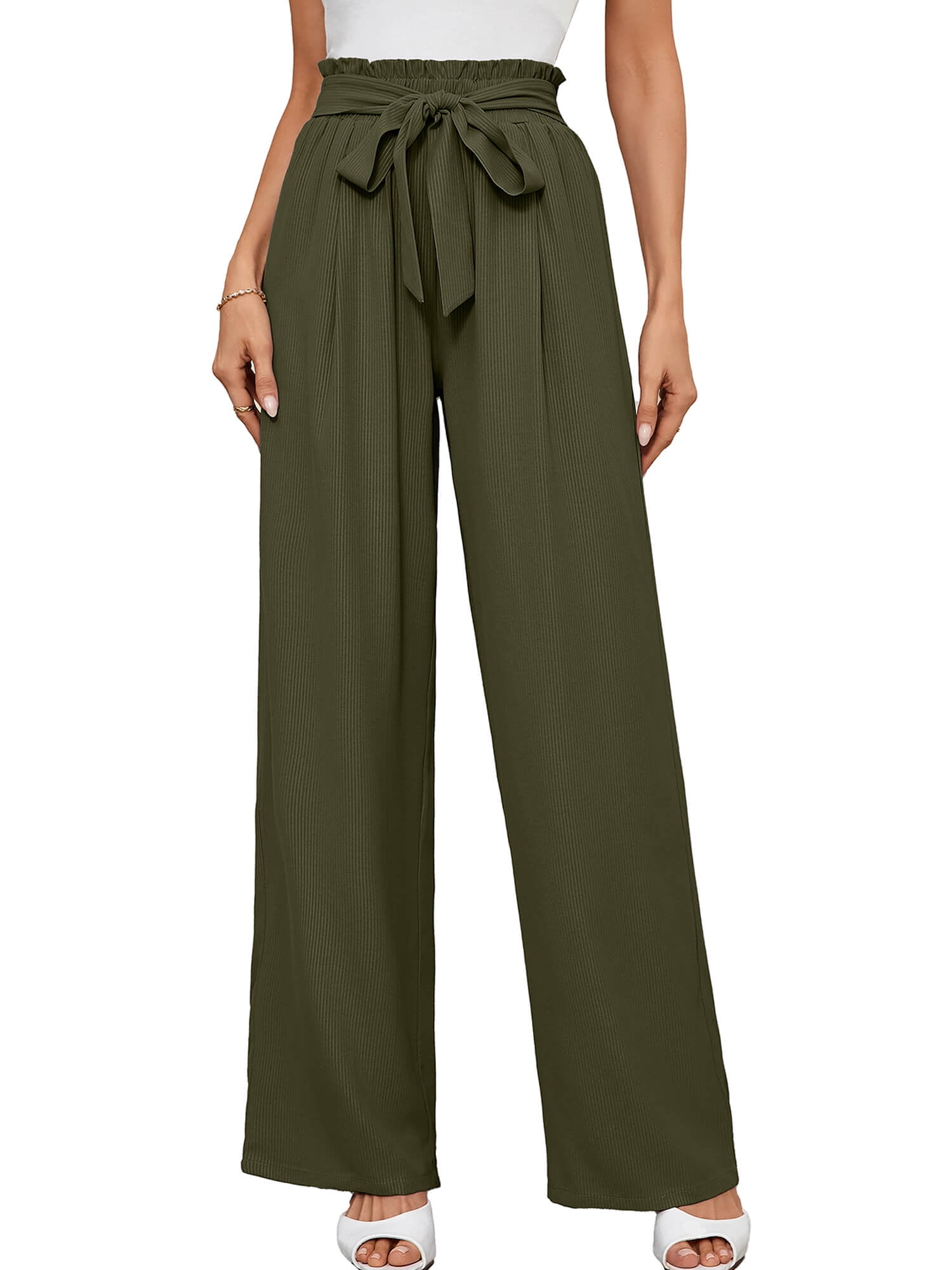 Tnnzeet Wide Leg Pants Women Capri Pants Potany Women's Casual Wide Leg Palazzo Pants High Waist Tie Knot Summer Flowy Beach Work Trousers Lounge Pants With Pockets Beach Pants For Women Chiffon