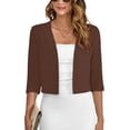 thumbnail image 1 of Chiclily Women's 3/4 Sleeve Cropped Cardigans Sweaters Coffee XL Lightweight Open Front Shrugs for Women, 1 of 7