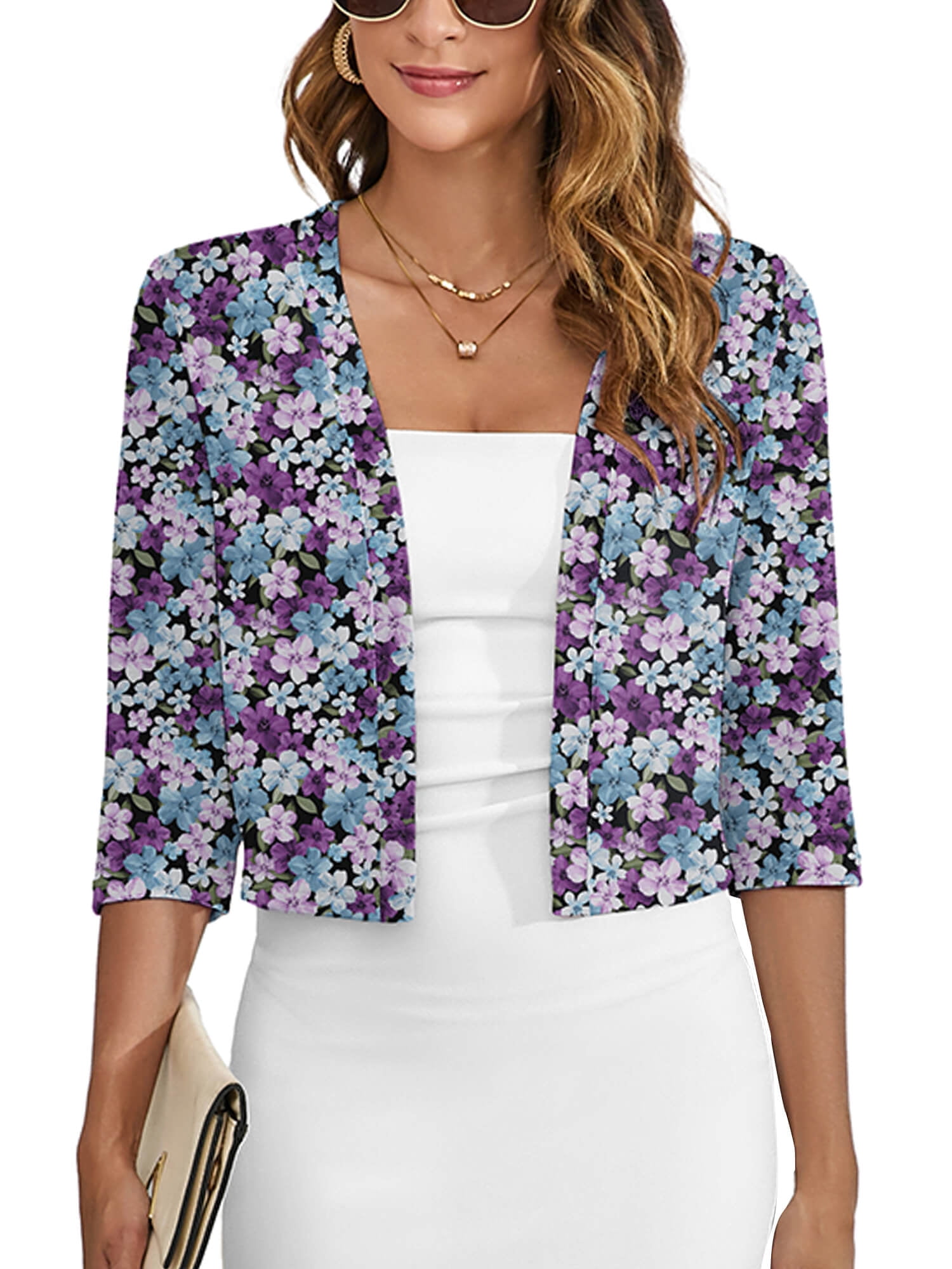 Chiclily Women #39 s 3/4 Sleeve Cropped Cardigans Sweaters Lightweight Open Chiclily Women #39 s 3/4 Sleeve Cropped Cardigans Sweaters Lightweight Open