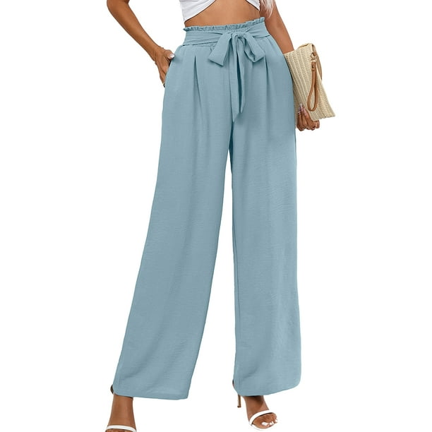 Chiclily Women's Belted Wide Leg Pants with Pockets Lightweight