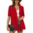 thumbnail image 1 of Chiclily Women's Cardigans Casual 3/4 Sleeve Drape Open Front Lightweight Summer Fall Outwear Tops, Red L, 1 of 6