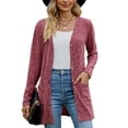 thumbnail image 1 of Chiclily Women's Fall Cardigan Lightweight Soft Knit Cardigan Burgundy Large Long Sleeve Open Front Coat with Pockets, 1 of 7