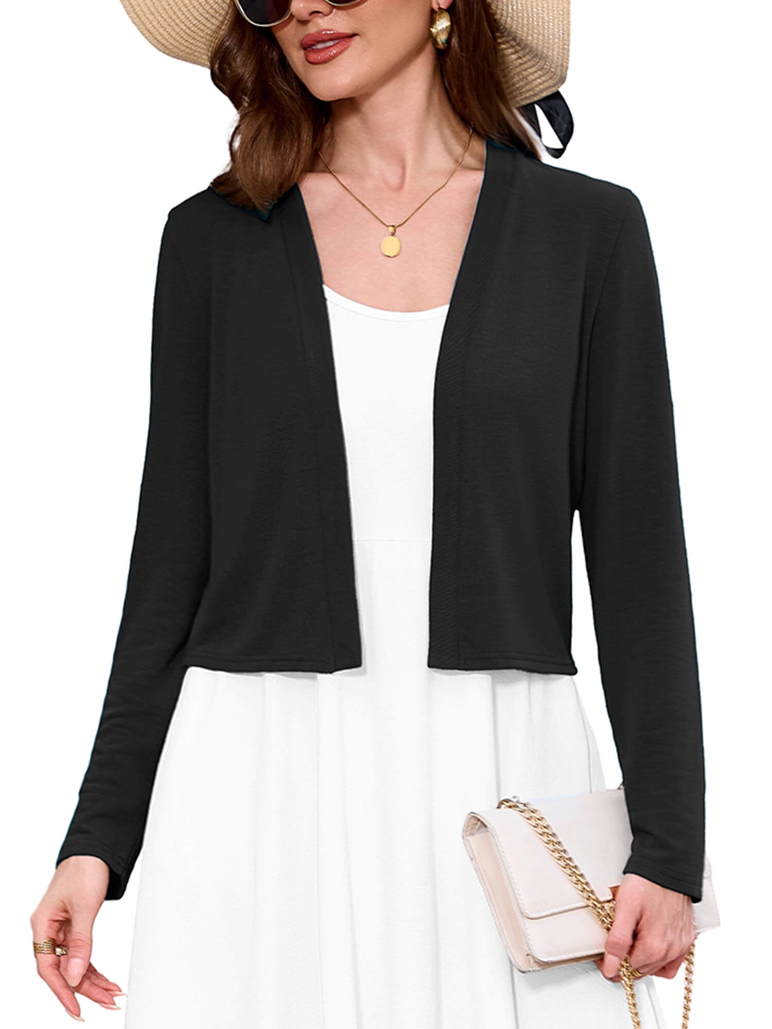 Chiclily Women's Long Sleeve Black Cropped Cardigans Sweaters Open Front Knit Short Shrugs for Dresses, Size XL Chiclily Women's Long Sleeve Black Cropped Cardigans Sweaters Open Front Knit Short Shrugs for Dresses, Size XL