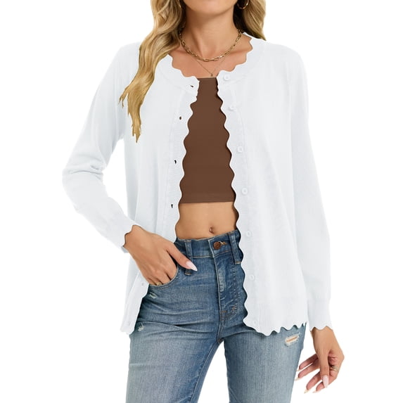 Chiclily Women's Long Sleeve Cardigan Lightweight Button Down Knit Sweater, S-2XL