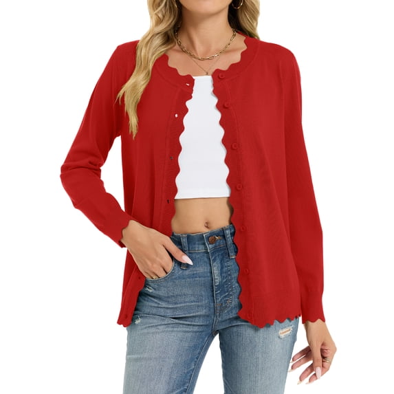 Chiclily Women's Long Sleeve Cardigan Lightweight Button Down Knit Sweater, S-2XL