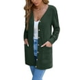 thumbnail image 1 of Chiclily Women's Long Sleeve Cardigan Sweater Lightweight Button Down Knit Coat for Fall with Pockets, Dark Green 2XL, 1 of 7