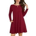 thumbnail image 1 of Chiclily Women's Long Sleeve Casual Dress Burgundy Large Tunic Dress Loose T-Shirt Dress with Pockets, 1 of 8